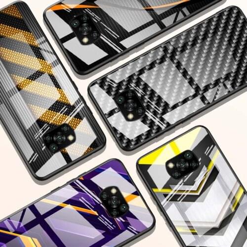 Car Carbon fibre for Xiaomi POCO X3 NFC F3 M2 X2 F2 Redmi K30 Redmi Note 9 Pro Luxury Tempered Glass Phone Case Cover