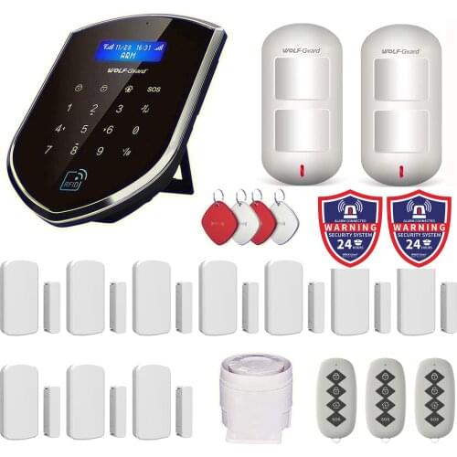Wolf-Guard 2.4G Wifi GSM SMS Wireless Home Alarm Security Burglar System App Control PIR Motion Sensor Detector Door Sensor