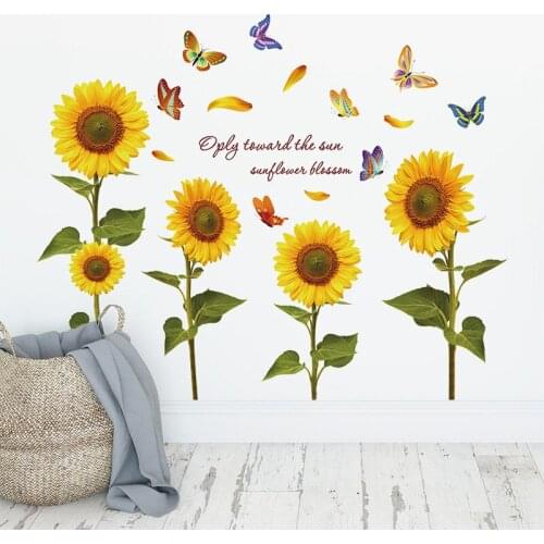 Large Sunflowers Decoration Posters For Living Room Bedroom Wall Stickers Waterproof Decal Butterflies Bathroom Glass Door Decor