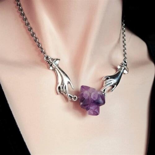 Witchy chain choker Hands Necklace Jewelry Magical Hands Druzy Purple Crystal fashion women men gift pendant statement new 2020