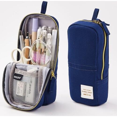Korean Large Capacity Multi-function Pencil Case Canvas Retro Literary Style Mobile Phone Holder Pen Storage Bag Stationery