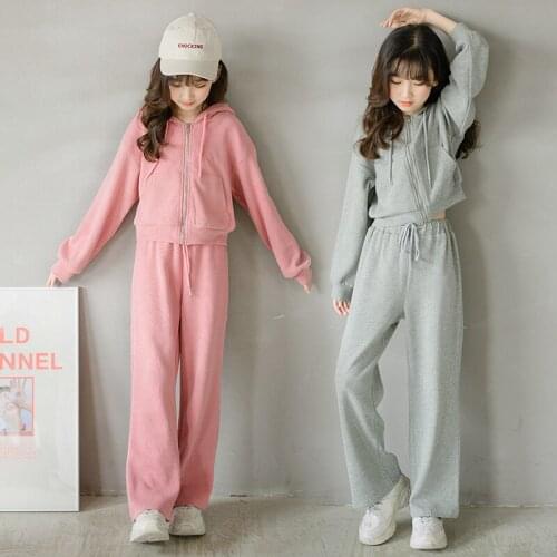 Children Clothes Set Long Sleeve Hodded Sweatshirt+Wide Leg Pants Sets Spring Autumn Tenns Casual Loose 2Pcs Clothing Suits