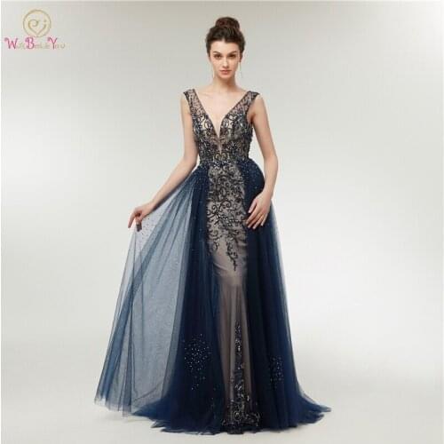 Elegant Deep V Neck Prom Dress 2019 Navy Blue A Line Sexy Backless Beading gala jurken Illusion Formal Party Long Evening Gowns