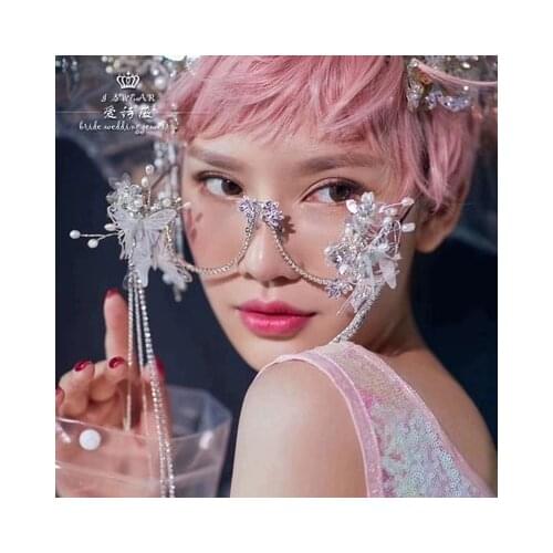 Freeship alloy metal fairy/dream/studio/rhinestone flower beading tassels photo shooting glasses/cosplay eyewear