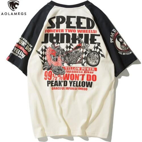 Aolamegs Casual Tshirt Men Japanese Geisha Print Tops Short Sleeve T-shirt Motorcycle Skateboard Tee Hip Hop Harajuku Streetwear