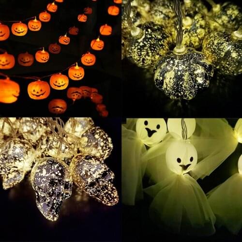 1Set 1.5m Halloween String Lights LED Pumpkin Ghost Skull Bat Decora Lights for Outdoor Indoor Bar Home Party Halloween Ornament