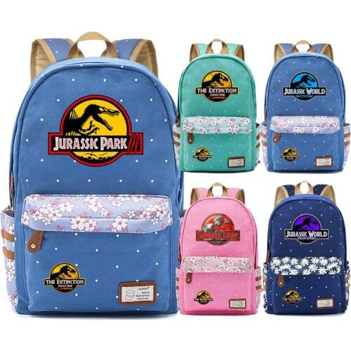 Adventure Dinosaur Jurassic Park World Flowers Dot Boy Girl School bag Women Bagpack Teenagers Canvas Lady Femme Backpack