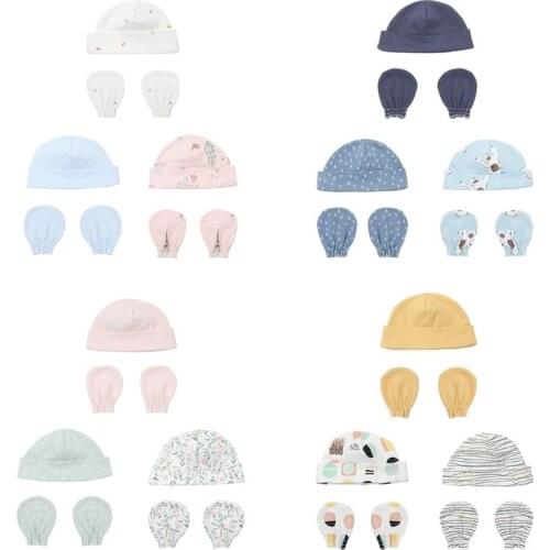 Baby Anti Scratching Cotton Gloves Hat Set Protection Scratch Mittens Warmer