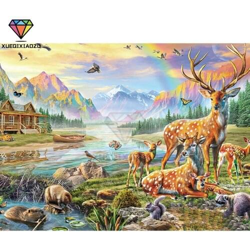 XUEQIXIAOZU Full Round deer Diamond embroidery Diamond drawing 5D DIY Diamond setting Mosaic painting Home decoration gifts