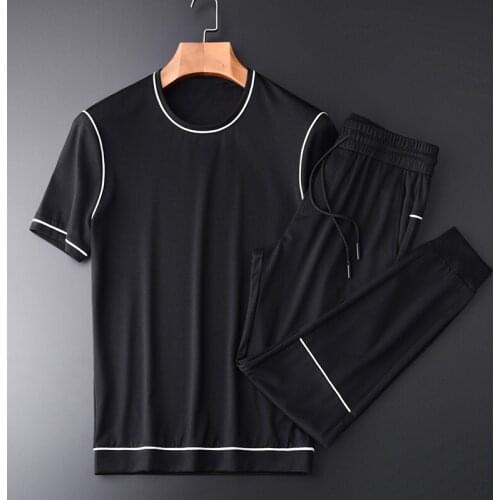 21C Short Sleeve Men Sets (t-shirt+pants) Luxury Silky Mercerization Fabric Casual Sport Man Set Plus Size 4xl Summer Men Set