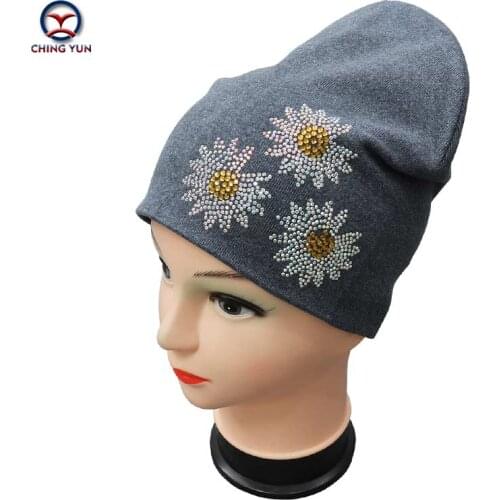 2020 New winter hats for women Knitted Hat Warm Soft Trendy High Quality Female Solid Color Diamond Sunflower bonnets for womens