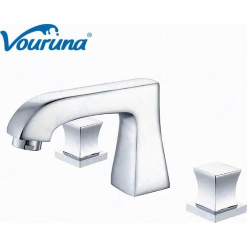 2018 New Arrival Luxurious Brass Dual Handles Three Holes Basin Faucet Mixer Taps