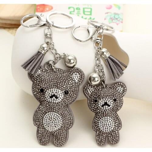 New Fashion PU Leather Bear Key Chain Tassel Key Ring Car Bag Keychain For Women Leather Silver Key Chain Car Key Ring Holder