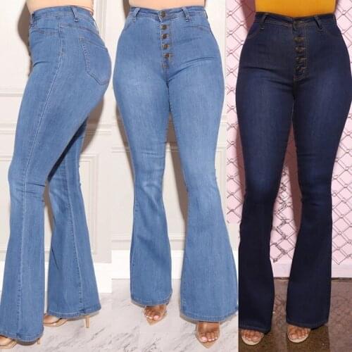 2020 Autumn New Womens Five-Button High Waist Stretch Slim Jeans Bootleg Pants