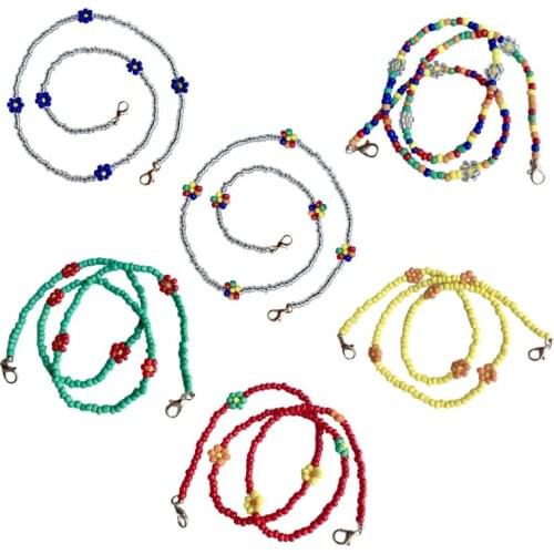 Bohemian Handmade Colorful Beaded Face Mask Holder Chain Rainbow Flower Jewelry Necklace Eyeglass Anti-Lost String Around