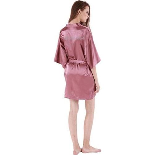Dark pink robe silver letter kimono personalised satin pajamas wedding robe bridesmaid sister mother of the bride robe