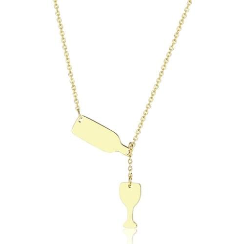 RIR Stainless Steel Wine Bottle Wine Glass Shape Necklace Bottled Grape Wine Accessories Women Jewelry Necklace Gift For Friends