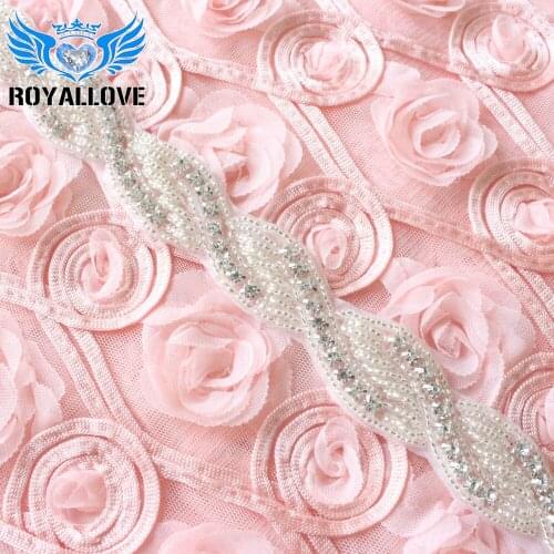 Royallove trims (10yards) Wholesale Iron On Silver Clear Sewing Beaded Rhinestone Appliques Braid Trim Wedding Sash Headpieces