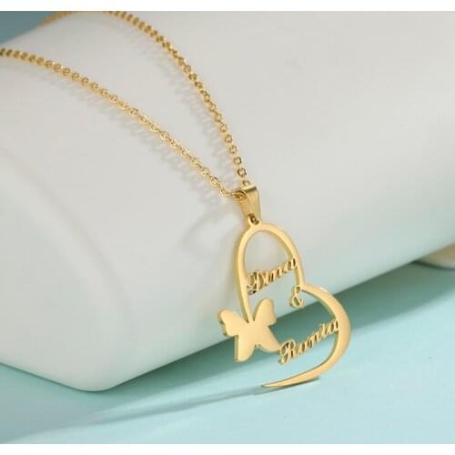 Teamer Customized Name Necklace Women Bowknot Butterfly Heart-shaped Pendant Stainless Steel Custom Nameplate Jewelry Gifts