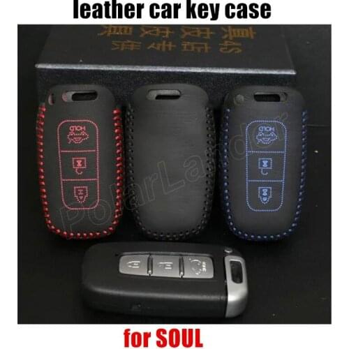Only Red car key case Genuine quality leather Hand sewing car key cover DIY car styling fit for KIA SPORTAGE SPORTAGER SOUL