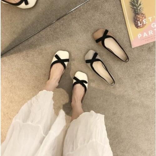 Shoes Womens Spring 2021 New Thick Heeled High Heel Lady Shoe Shallow Slip-on Pumps Patchwork Zapatos Femenino Brand Women Shoe