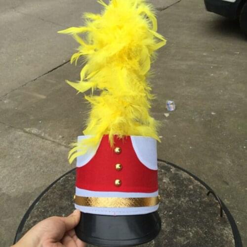 Yellow Feather Military Cosplay Top Hats Drum Team Jazz Stage Performance Accessories Honour Guard Cap