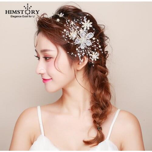 HIMSTORY Handmade Double Layer Gold Flower Wedding Hairband Beaded Pearl Bridal Girls Hair Jewelry Hair accessories