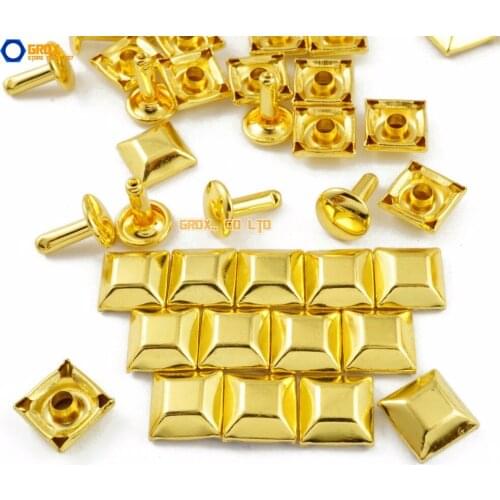 200 set 10mm Gold Ladder Square Pyramid Double Cap Rapid Rivet Punk Rock Leathercraft Rivet