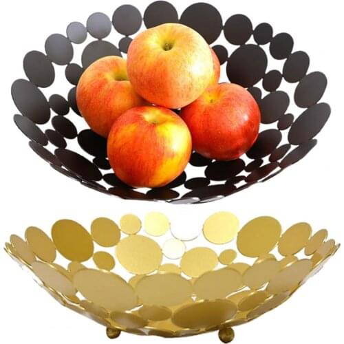 1pc Black/Golden Round Iron Fruit Basket Apple Banana Lemon Orange Plate Snack Food Storage Basket Table Candy Bowl Home Decor