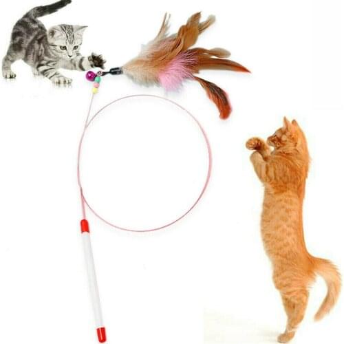 1Pc Cat Interactive Toy Stick Feather Wand With Small Bell Mouse Cage Toys Plastic Artificial Colorful Cat Teaser Toy Supplies