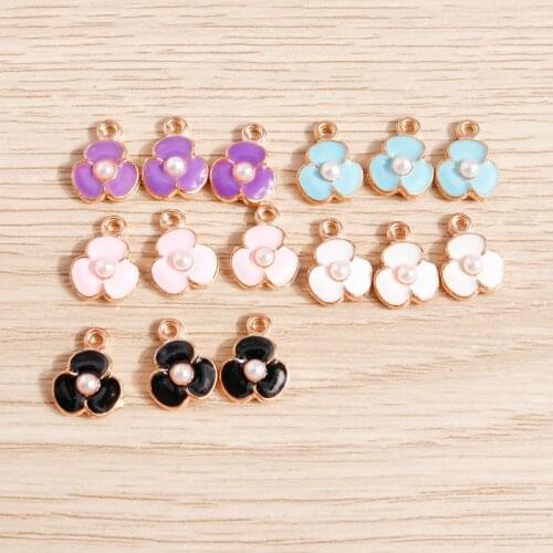 10pcs 9*11mm Small Alloy Enamel Flower Charms for DIY Jewelry Making Necklaces Earrings Pendants Handmade Pearl Jewelry Findings