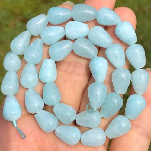10x14mm Natural Water Drop Aquamarines Stone Bead Loose Spacer Beads For Jewelry Making DIY Woman Bracelet Accessories 15''inch