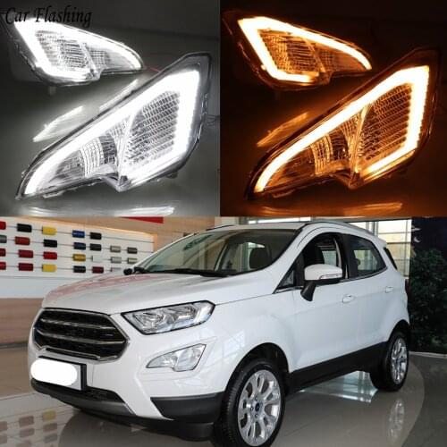 2PCS LED Daytime Running Light With Turn Signal Function Waterproof Car DRL LED Fog Lamp For Ford EcoSport 2018 2019 2020