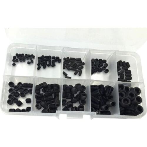 200PCS M3 M4 M5 M6 M8 Hex Head Socket Hex Grub Screw Set Assortment Kit(Black Alloy Steel)
