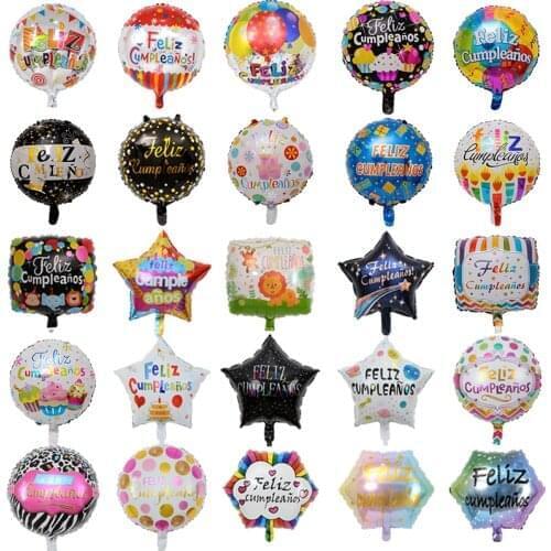 50pcs 18inch New Spanish helium foil balloons Feliz cumpleaños balloons globo happy birthday decor Rose Gold Round bulk sell