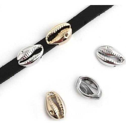 10Pcs/Lot Tibetan Silver Shell Conch Loose Spacer Beads Slider Fit Leather Cord Bracelet Bangles DIY Jewelry Making Supplies