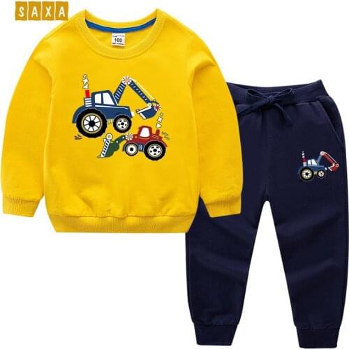 Childrens suit spring and autumn 100% cotton childrens clothes boy long-sleeved sweater + elastic band trousers two-piece