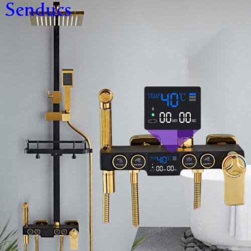 Bathroom Shower System Quality Brass Bathtub Mixer Tap Rainfall Thermostatic Bath Shower Set Black Rainfall Digital Shower Set