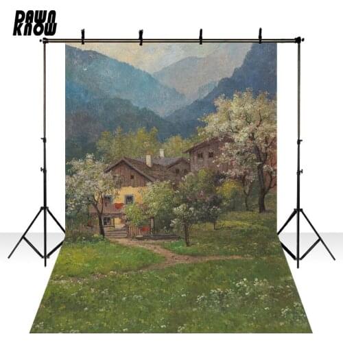 DAWNKNOW Drawing Village Photography Backdrops Photocall Retro Painting Photo Background Wedding Children Photo Studio lv2833