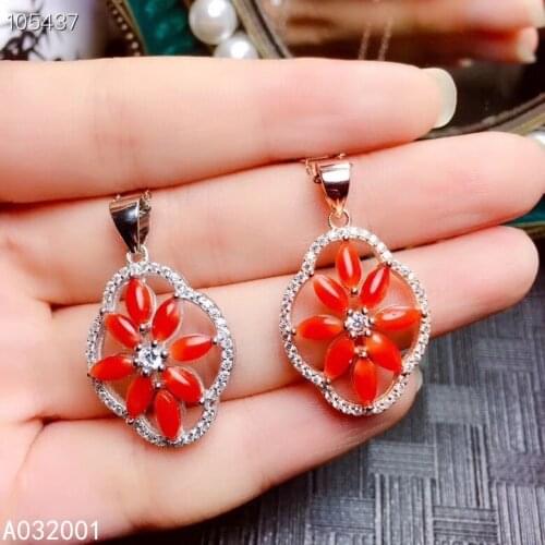 KJJEAXCMY fine jewelry natural red coral 925 sterling silver women gemstone pendant necklace chain support test popular