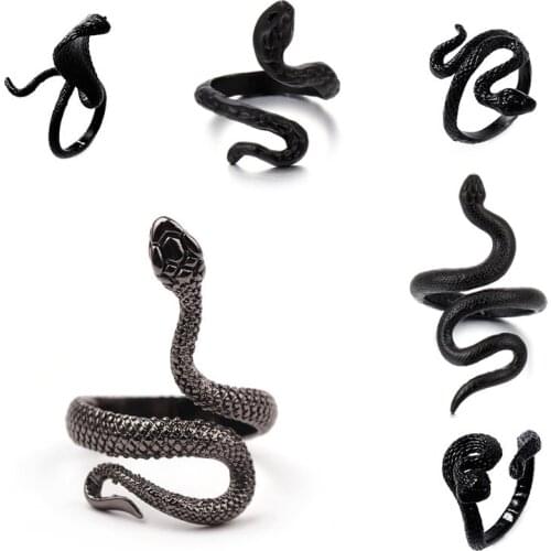 European New Retro Punk Exaggerated Spirit Snake Ring Fashion Personality Stereoscopic Opening Adjustable Ring Animal Jewelry