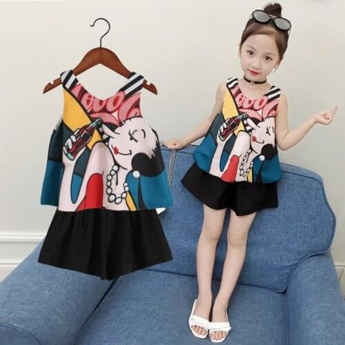 5-12 Years Children Girls Clothes Set Sleeveless T-Shirt + Shorts Summer Fashion Print Loose Outfit Kids Clothes Suit