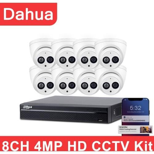 Dahua CCTV kit 4K NVR 8CH POE NVR2108-8P-4KS2 4MP HD IPC-HDW4433C-A Microphone APP Dahua CCTV System CCTV Set remote view