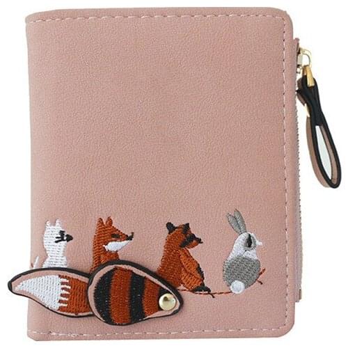 Purse Hasp Zipper Purse Card Holder for Girls High Quality Womens Wallet Lovely Cartoon Animals Short Leather Female Small Coin