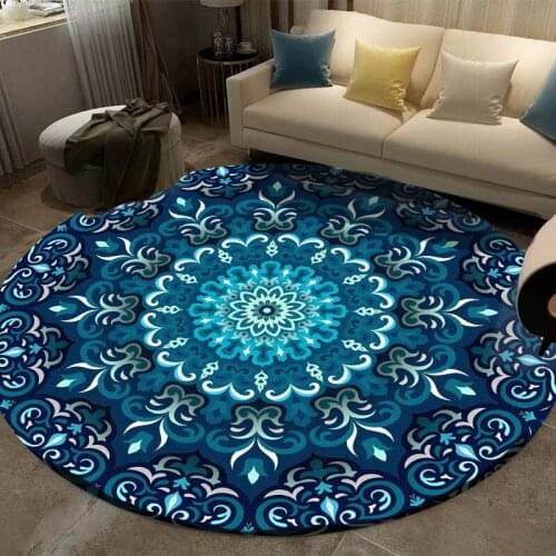 Mandala Flower Round Living Room Bedroom European Ethnic Style Blue Brown Camel Non-slip Floor Mat Carpet Customization