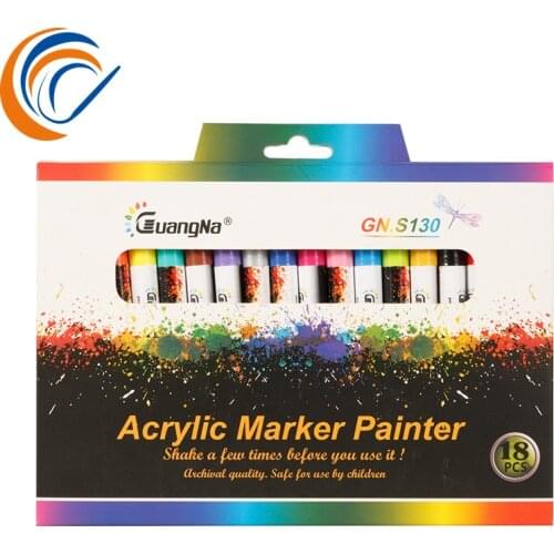0.7mm Acrylic Paint Marker Pen GN 12/18 Colors Art Marker Pen for Ceramic Rock Glass Porcelain Mug Wood Fabric Canvas Painting
