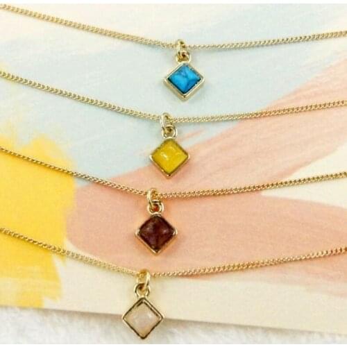 Fashion jewellery bijoux fantaisie small delicate coloful stone pendant thin chain necklace