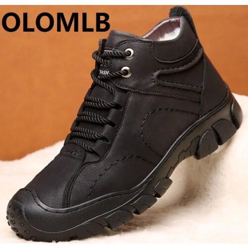 2021 New Men Casual Shoes Winter Wool Snow Boots Genuine Leather High-Top Plus Velvet Warm Waterproof Non-Slipoutdoor Climbing