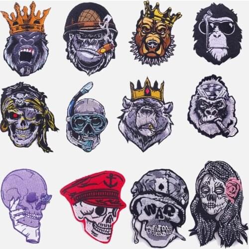 Gorilla Patch Embroidered Patches For Clothing Punk Embroidery Patch Iron On Patches For Clothes Applique Bear Stripe Badge DIY