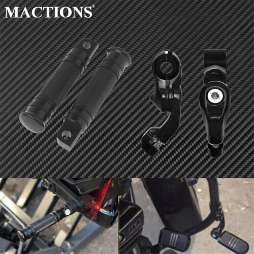 Motorcycle Black Passenger Footpeg W/ 1.25" Short Angled Adjustable Foot Rest Pegs Mount For Harley Touring Sportster XL Softail